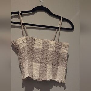 Lou & Grey Cream and Tan Smocked Tube Top With Adjustable Straps EUC Size XS